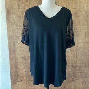 Black Lace Sleeve Women's Top